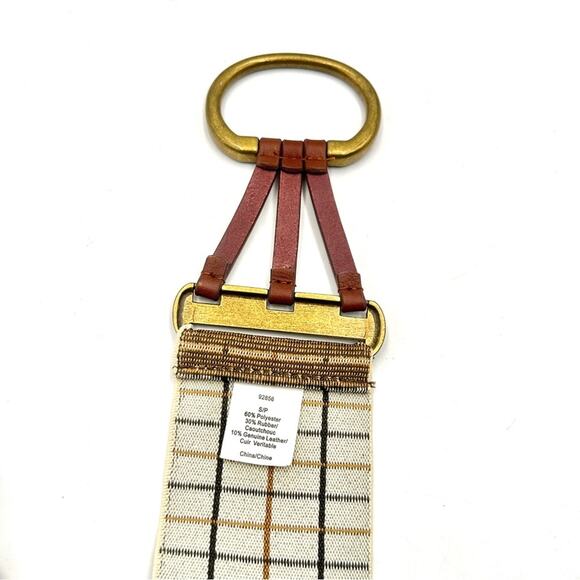 VINTAGE leather & elastic belt women\'s brass buckle/hook - SIZE SMALL